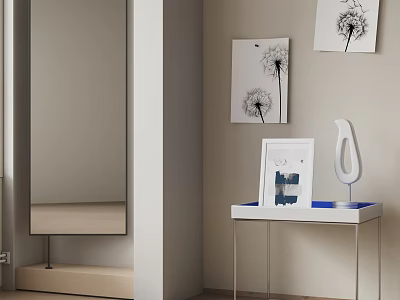 Modern Side Table With Metal Legs Photo Frame White Decor And Mirror With Dandelion Paintings 3d model