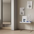 Modern Side Table With Metal Legs Photo Frame White Decor And Mirror With Dandelion Paintings