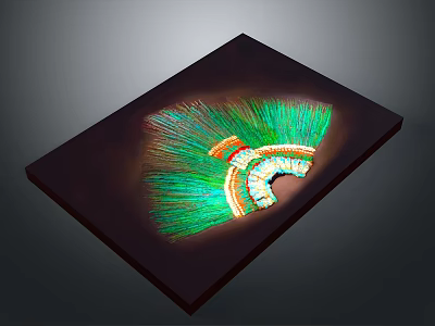 Mythical Character Wearing Vibrant Green Feather Headdress With Colorful Decorative Elements 3d model