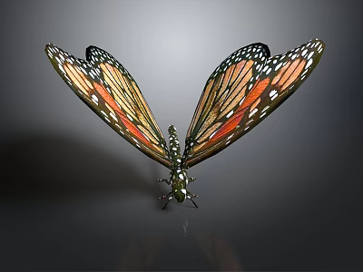 Vibrant Butterfly With Orange And Black Wings Featuring Detailed White Spots And Spread Wings 3d model