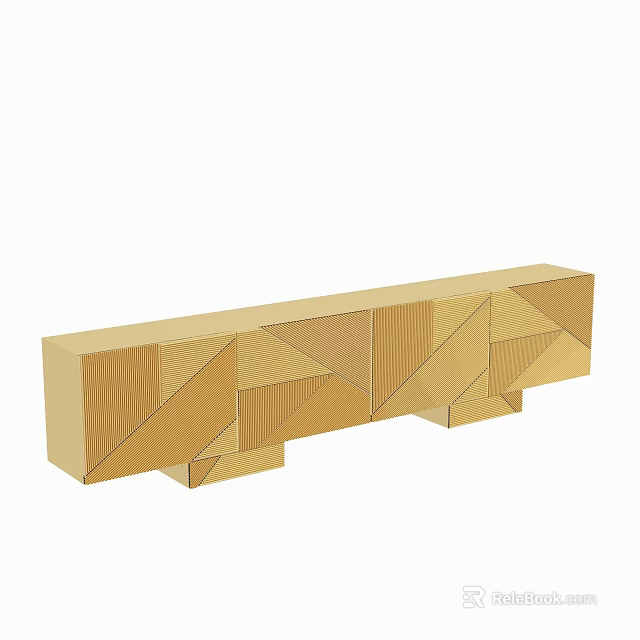 Modern Golden TV Stand With Geometric Patchwork Panel Design And Sleek Contemporary Structure 3d model