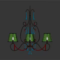 Green Woven Lampshade Chandelier With Bronze Metal Frame And Decorative Accents