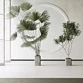 Bonsai Potted Plants With Fan Palm And Shrub In Square Gray Planters Modern White Room