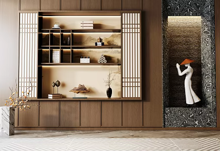 New Chinese Zen Bookcase 3d model