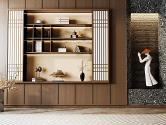 New Chinese Zen Bookcase 3d model