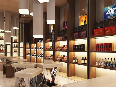 Well Lit Tobacco And Alcohol Shop Interior With Shelves Displaying Wine Spirits And Products 3d model