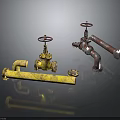 Rusty Valves And Yellow Pipes As Industrial Plumbing Equipment Components