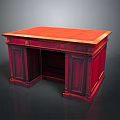 Traditional Dark Red Wooden Desk With Polished Top And Storage Drawers