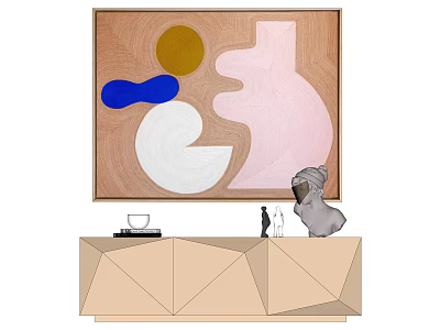 Abstract Wall Painting With Geometric Shapes And Colorful Design On Console Table With Koala Figurine 3d model