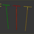 Three Agricultural Rakes With Long Colored Handles For Efficient Farming Work