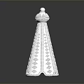 Silver Decorative Furniture Piece With Intricate Geometric Patterns And Pointed Top On Reflective Surface