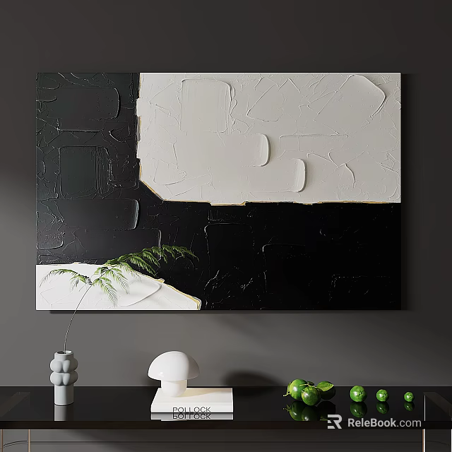 Black And White Textured Abstract Painting On Wall 3d model