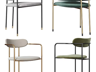 Modern Dining Chairs With Gray Green Velvet Upholstery And Black Gold Metal Frames 3d model
