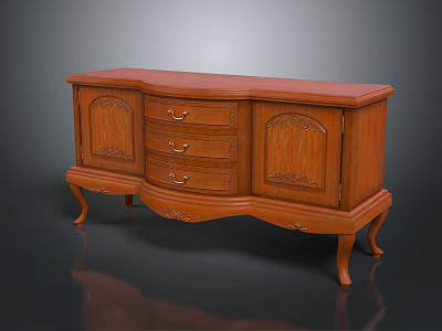 Traditional Wooden TV Stand With Carved Cabinet Doors Drawers And Curved Legs 3d model