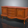 Traditional Wooden TV Stand With Carved Cabinet Doors Drawers And Curved Legs