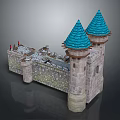 Medieval Castle Architecture Featuring Stone Walls And Two Blue Turrets Design
