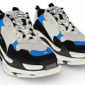 Modern Casual Sneakers with Gray Black Blue White Block Design Thick Sole Mesh Panel Details