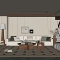 Middle Ancient Style Living Room Sofa Coffee Table Combination Leisure Chair Hanging Picture Lazy Sofa Floor Lamp Side Table Dried Flowers 3d model
