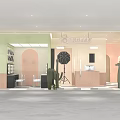 Stylish Modern Mall Shop Interior Featuring Green Pink Beige Walls Display Shelves And Cactus Plants