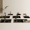 Modern Kitchen Sinks With Faucets Drain Boards And Decorative Fruits Plants