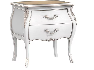 Elegant White Bedside Table With Two Drawers Decorative Handles And Carved Legs 3d model