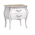 Elegant White Bedside Table With Two Drawers Decorative Handles And Carved Legs