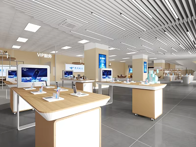 Bright Modern Digital Store Interior With Display Tables Computers And Smartphones 3d model