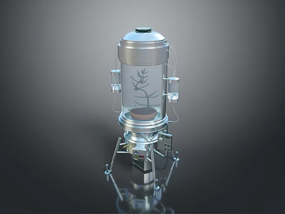 Silver Metal Device Featuring Interior Plant Landscape On Stand With Dark Background 3d model
