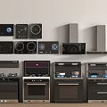 Various Styles Of Kitchen Appliances Display With Range Hoods Stovetops And Ovens