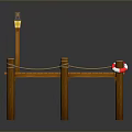 Scenic View Of Rustic Wooden Dock With Hanging Lantern And Lifebuoy
