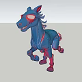 Modern Blue Horse Sculpture with Red Accents in Dynamic Running Pose