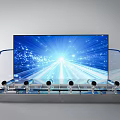 Modern Computer Monitor Featuring Blue Tech Background Light Particle Effects Metal Stand And Circular Knobs 3d model