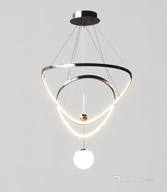 Modern Geometric Chandelier With Sleek Metal Rings And LED Lighting Fixture 3d model 