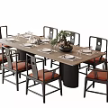 Modern Dining Table Set With Upholstered Chairs And Stylish Wooden Frame Design 3d model