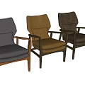 Modern Sofa Stools With Gray Green Brown Leather Seats And Wooden Arms