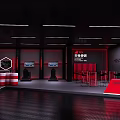 Modern Audi RS Showroom Exterior With Red Blue Clouds And Parked Vehicles