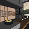 Modern Teahouse Interior Design With Tea Sets Display Shelves Green Plants And Courtyard View