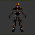 Detailed Futuristic Armored Character With Black And Orange Mechanical Suit Design