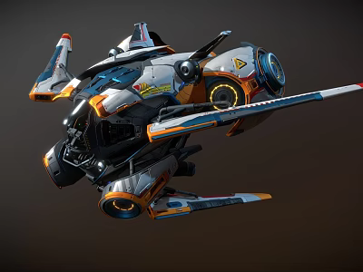 Futuristic Fighter Jet 3D Model With Detailed Orange White Blue Mechanical Design 3d model