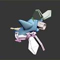 Abstract 3D Model With Light Blue Body White Components And Transparent Geometric Parts