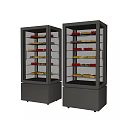 Stainless Steel Commercial Display Refrigerators With Double Glass Doors And Shelves Containing Red Yellow Items