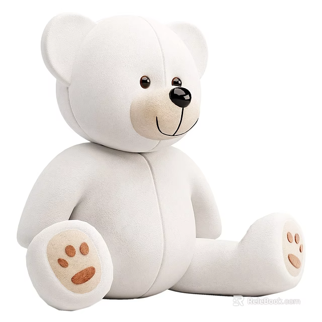 Cute White Plush Teddy Bear With Brown Nose And Paw Prints 3d model 
