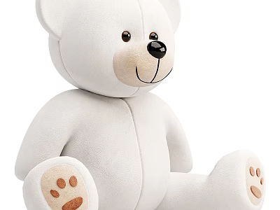Cute White Plush Teddy Bear With Brown Nose And Paw Prints 3d model