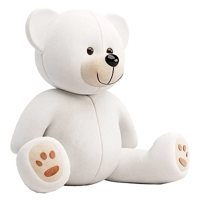 Cute White Plush Teddy Bear With Brown Nose And Paw Prints 3d model