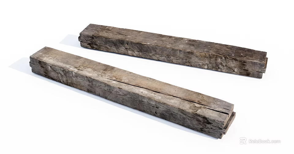 Natural Stone Wood Beams With Rustic Texture And Weathered Surface 3d model 