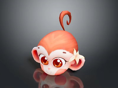 Cute Cartoon Monkey Character with Pink Fur Big Eyes Flower on Head and Curly Tail 3d model