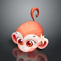 Cute Cartoon Monkey Character with Pink Fur Big Eyes Flower on Head and Curly Tail