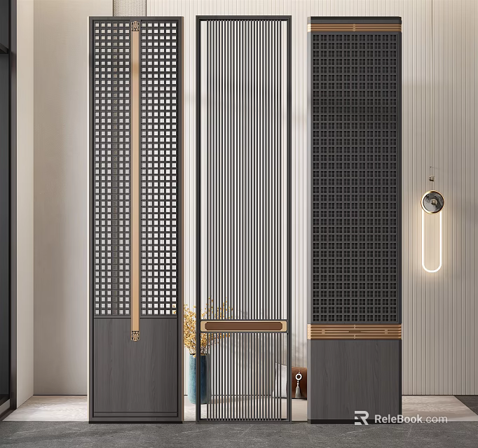 Modern Interior Partition Design With Geometric Patterns Vertical Stripes And Metal Accents 3d model