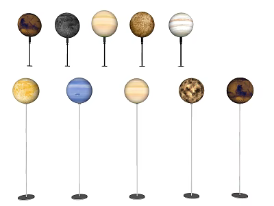 Modern Spherical Shade Floor Lamp Set With Various Decorative Designs And Metal Stands 3d model