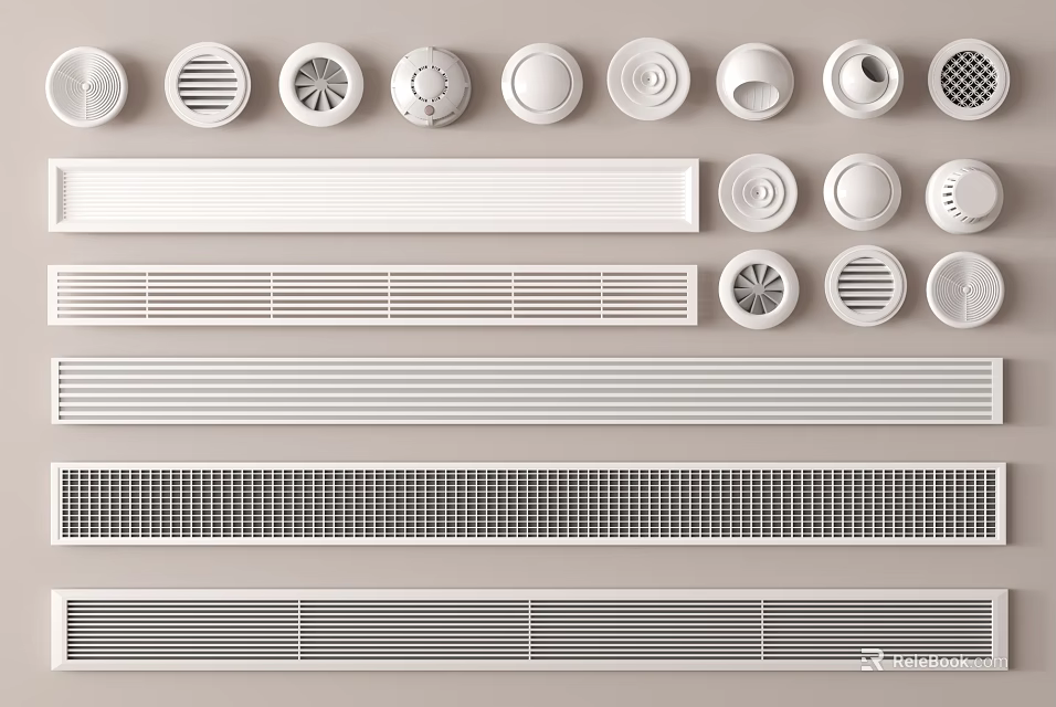 Various White Air Conditioner Vents With Different Designs For Home Interior 3d model